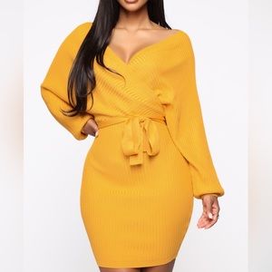 FASHION NOVA Just Between Us Sweater Dress in Mustard Yellow WOMENS SIZE MEDIUM